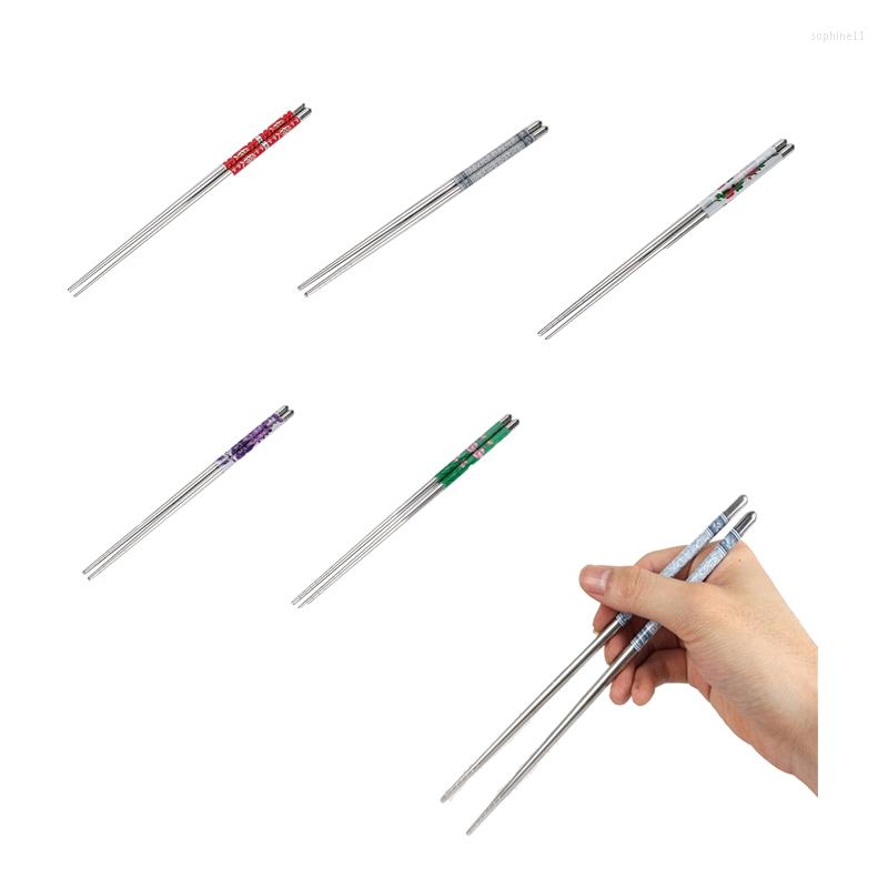 

Chopsticks 1Pair Stainless Steel White Flower Pattern Pair Korean Style Baguette Chinoise Tableware