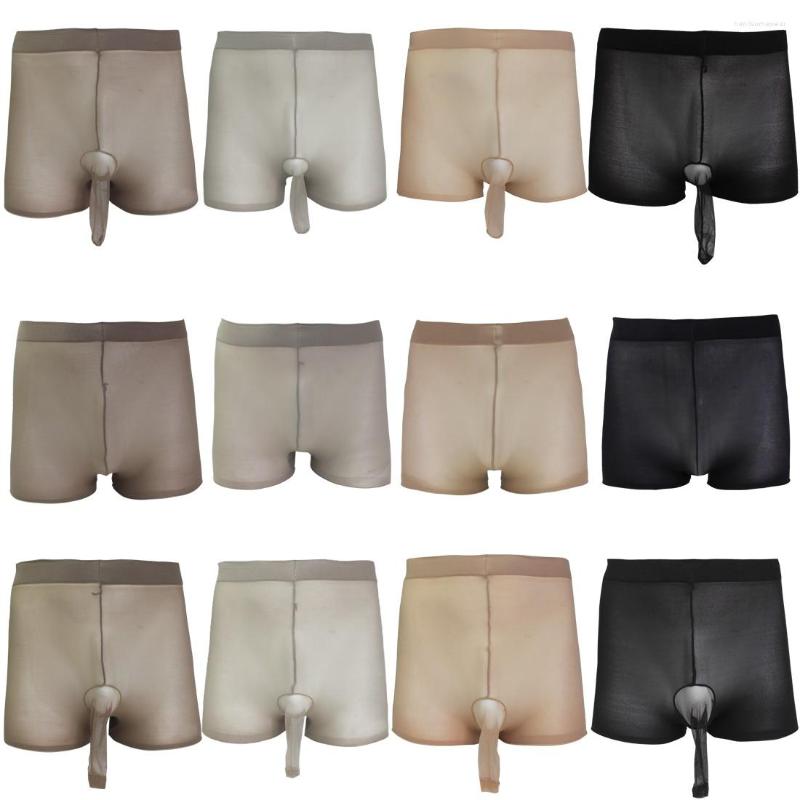 

Men Pantyhose Open Closed Sheath Underwear Stockings Sexy Men's Seamless Ultra Thin Boxer Briefs Pantyhose Stocking Underwear, Gray