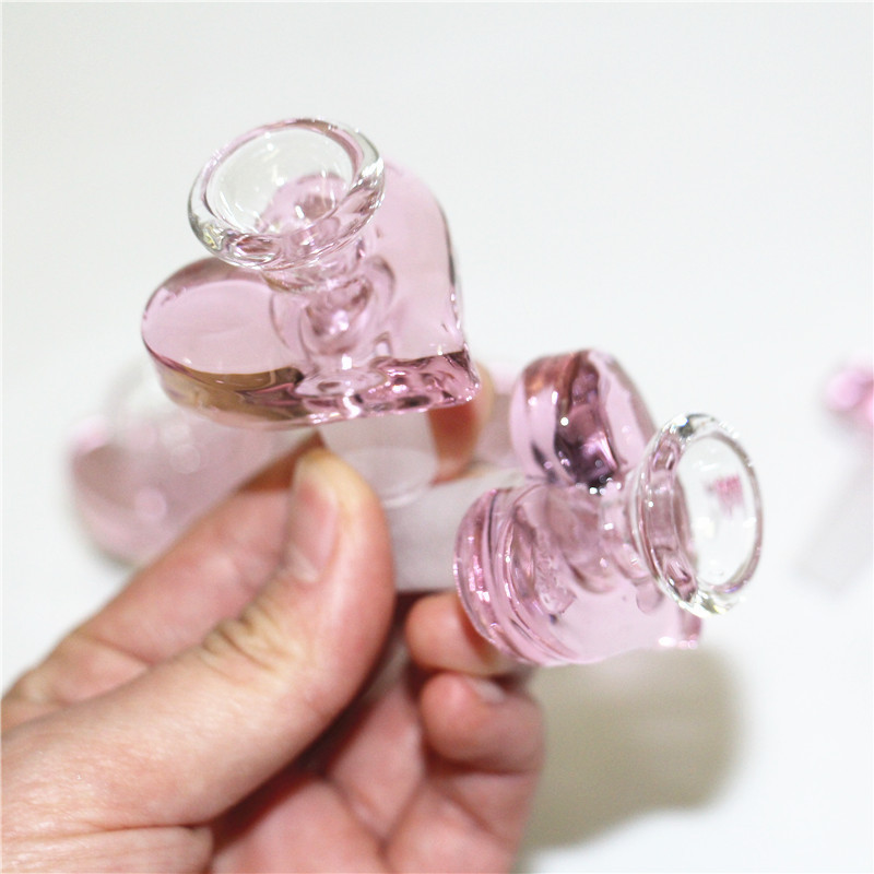 

14mm 18mm Male hookah Glass Bowl Pink Color Heart Shape Smoking Slide Bowls Piece For Hookahs Water Bong