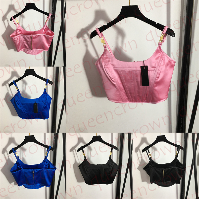 

Sexy Sling Tanks Women Designer Camisole Classic Metal Buckle Short Vest Streetwear Nightclub Party Tank Top, Black