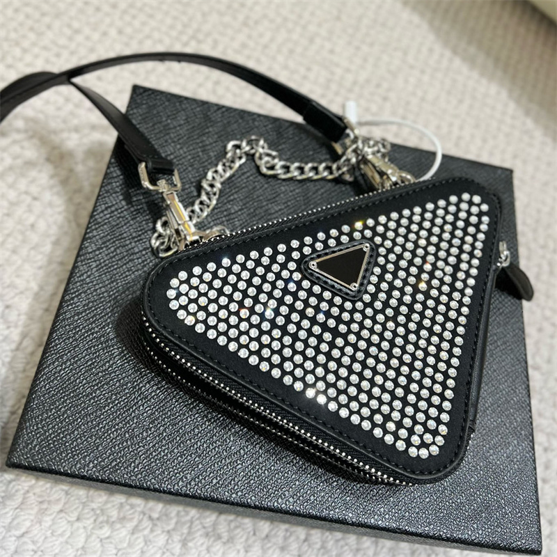 

Designer Mini Bag Coin Pouch Crossbody Bags Chain Straps Handbag Women Zipper Rhinestone Diamante Triangle Fashion Shopping Clutchs, P1