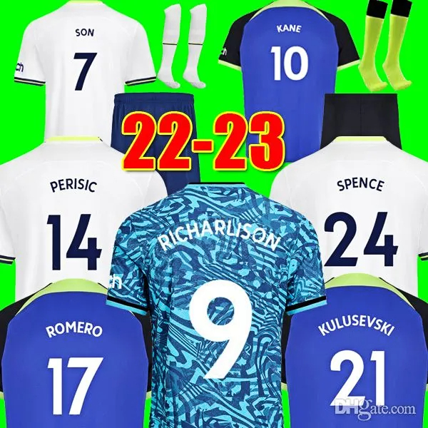 

KANE SON 22 23 RICHARLISON Soccer Jerseys KULUSEVSKI HOJBJERG SPENCE PERISIC DIER 2022 2023 LUCAS ROMERO Football kit shirt SPURS Third tops Men kids sets, 22-23 home