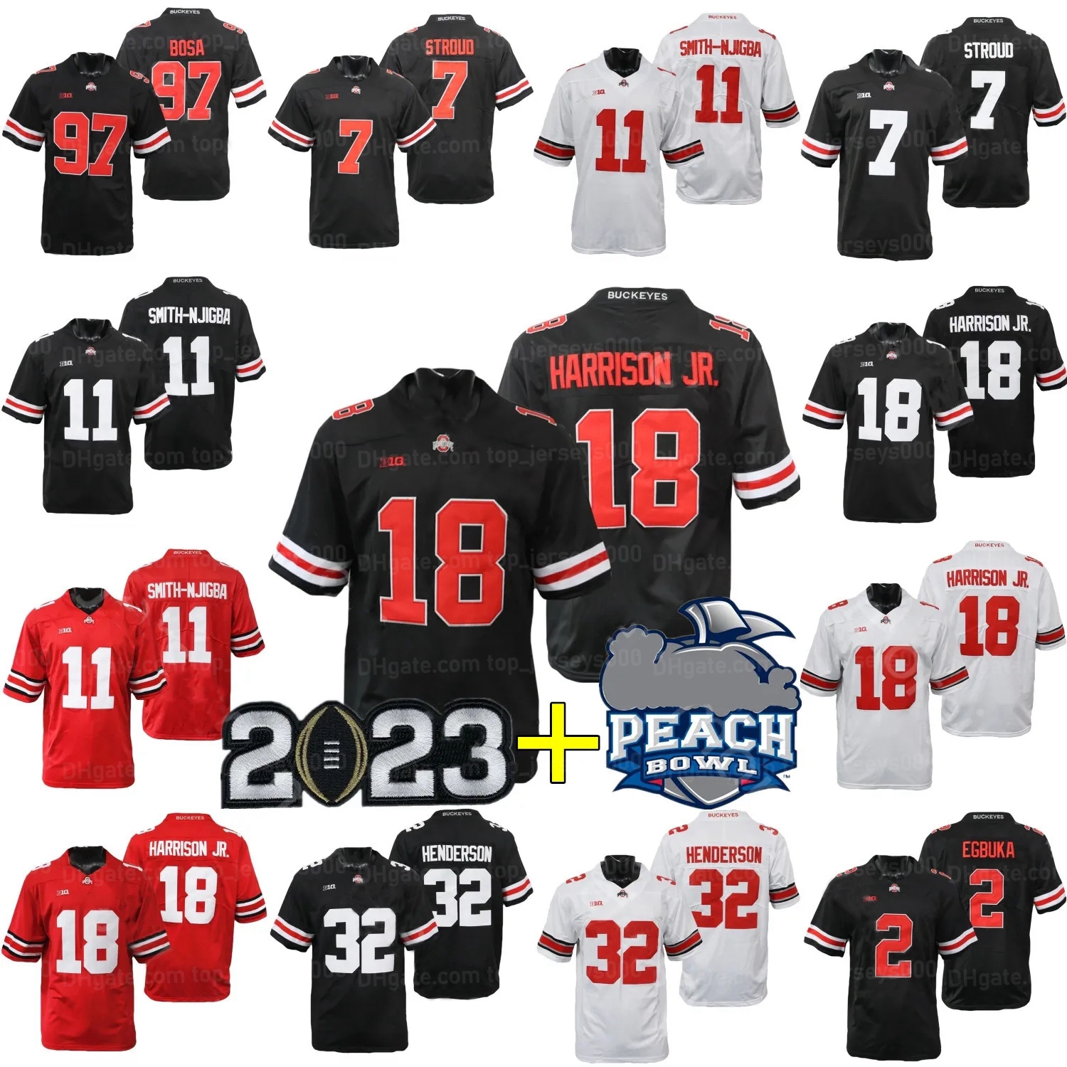 

2023 Playoff Peach Bowl Ohio State Buckeyes Football Jersey College C.J. Stroud Henderson Jaxon Smith-Njigba Marvin Harrison Jr. TUIMOLOAU Egbuka Williams OSU, Women white