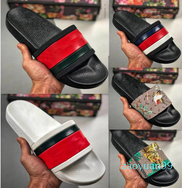 

Designer shoes women fashion luxury red green striped leather rubber sandals summer beach tiger honey gear bottom men flat shoes size 35-45