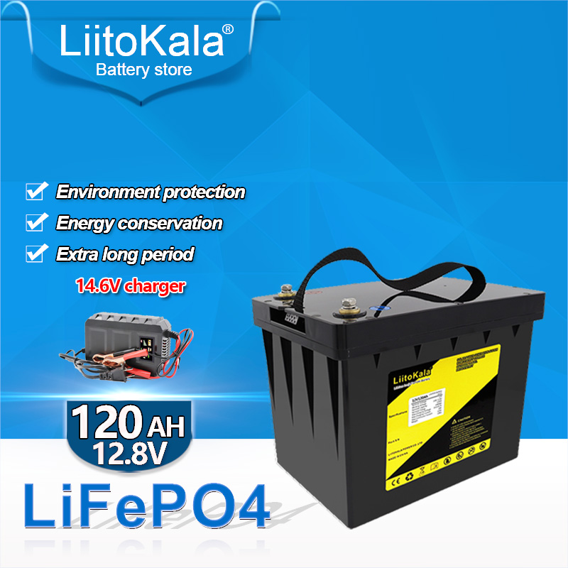 

12V 100Ah 120Ah LiFePO4 Battery with LCD 12.8V Lithium Power Batteries 4000 Cycles For RV Campers Golf Cart Off-Road Off-grid Solar Wind and 14.6V charger Grade A