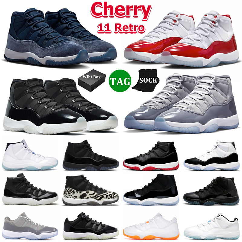 

With Box 11 Retro Cherry Basketball Shoes Men Women 11s Midnight Navy Cool Grey Bred Concord Jubilee 25th Anniversary Low 72-10 Mens, 26
