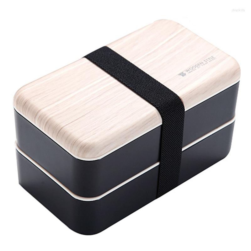 

Dinnerware Sets Bento Box 2 Tiers Lunch Container With Cutlery Set For Adults And Kids Microwave Dishwasher Safe, Black