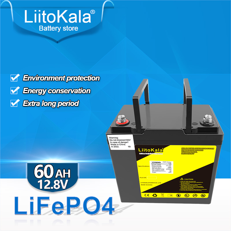 

LiitoKala 12v 60ah lifepo4 battery pack 12.8v lithium 12.8v60ah Iron phosphate battery with 4S 50A BMS LCD display 14.6V charger