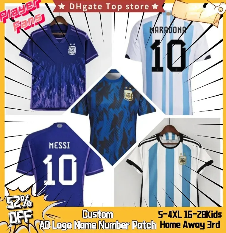 22 23 Jerse de soccer argentin Messi Argentine avec 3 étoiles arg dybala martinez 2022 Coupe du monde Maradona ABC C Camiseta Men Women Kids Kit