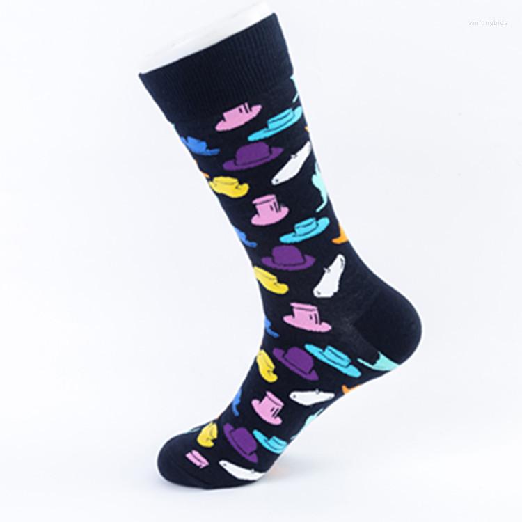 Men&#039;s Socks 5pairs/lot Funny Combed Cotton Men Happy Colorful Multi Rope Hat Pattern Long Tube Skateboard Casual-image-833515636