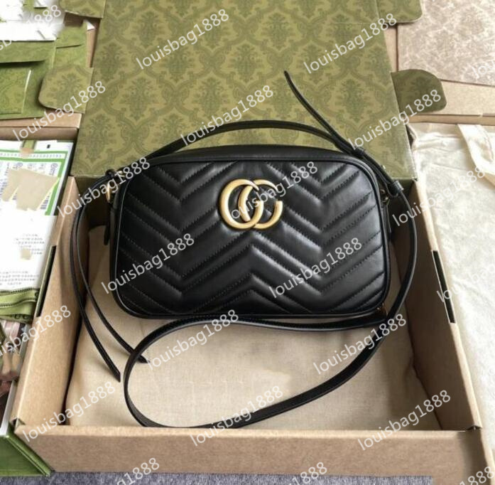 

2023 Designer Marmont bag Wave Pattern Satchel Shoulder Bag Chain Handbags Crossbody Purse Lady Leather Classic Style Tote Bags with dustbag, Black 18cm