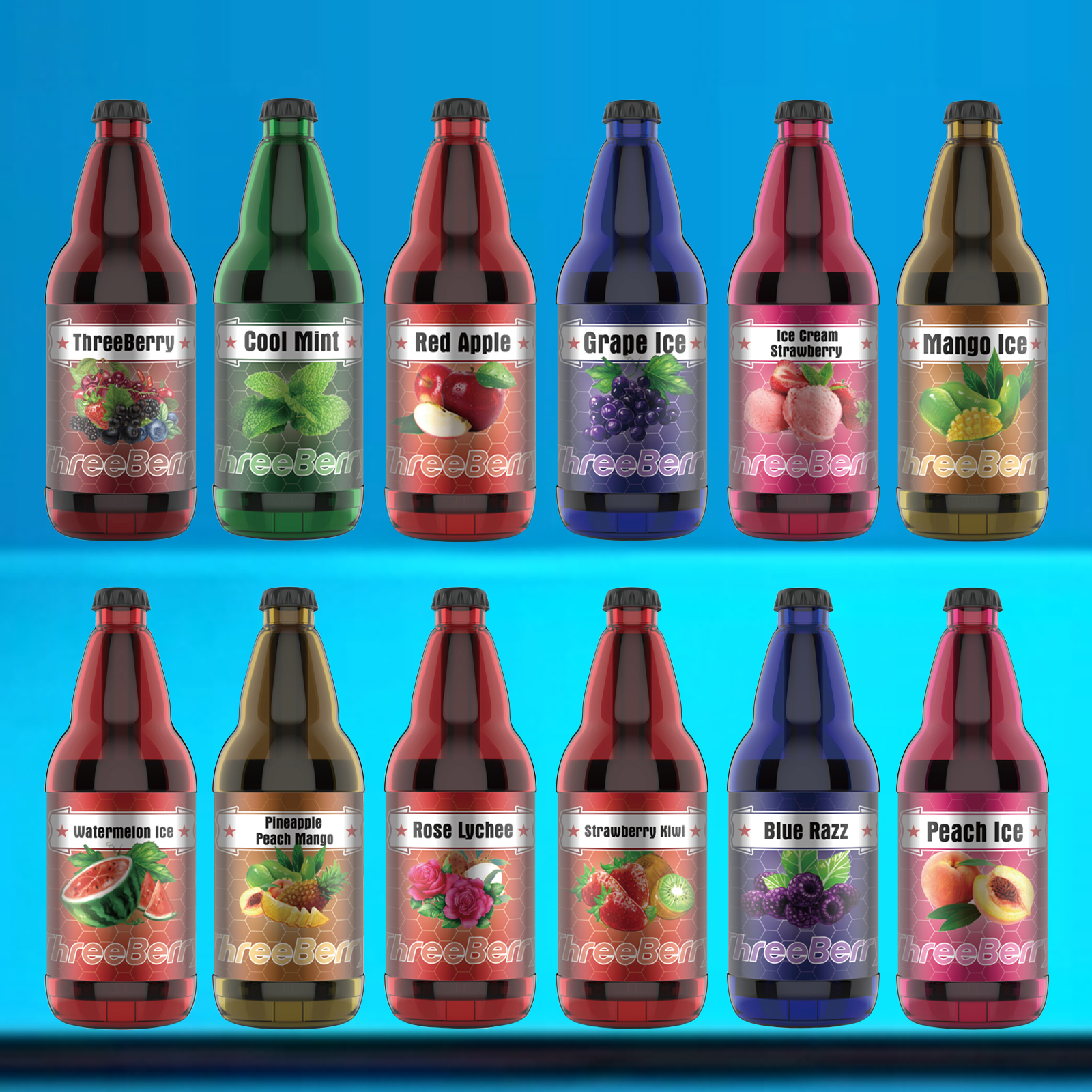 

new original disposable vape threeberry bottle 15000 puffs 12 flavors e cigarette kit mesh coil 22ml pods 5% 2% rechargeable vapes color vapor pen vs randm tornado 10000