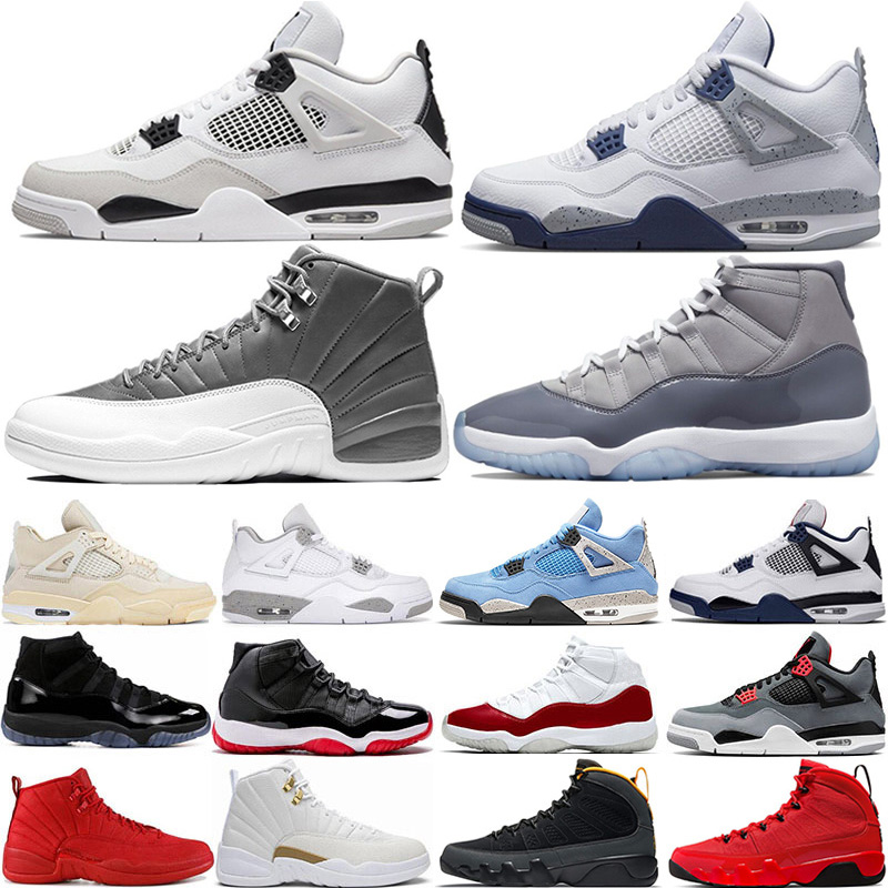 

Jumpman 4 Men Basketball Shoes 9 12 Military 4S Black Cat 11 Cool Grey Bred Cherry Canvas French Fire Red UNC Racer Blue trainers sports Womens sneakers Eur 36-47, With original box