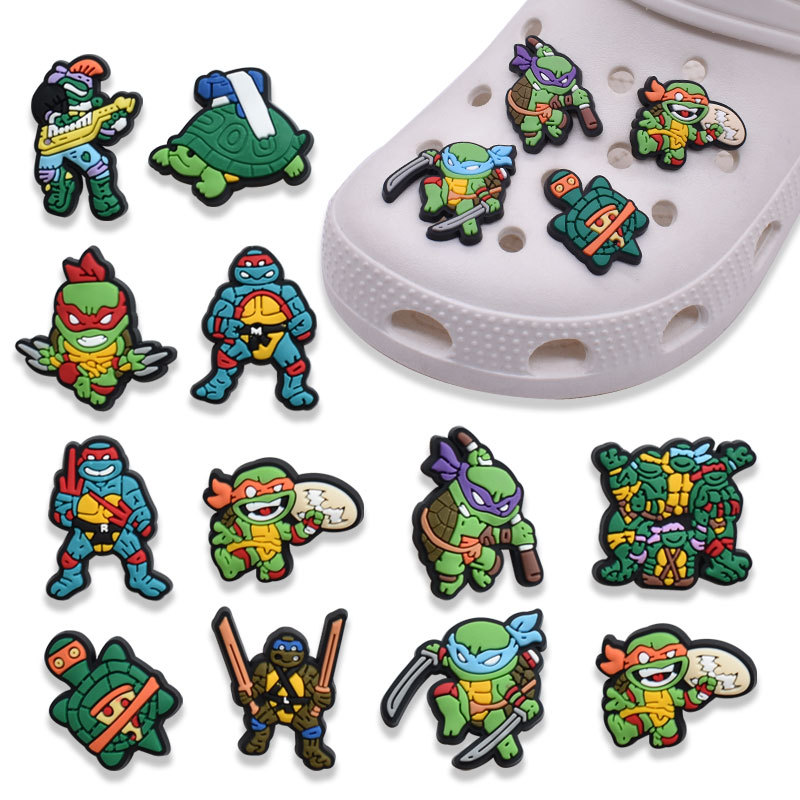 

Anime charms wholesale childhood memories green turtle cartoon croc charms shoe accessories pvc decoration buckle soft rubber clog charms fast ship, Equally mixed colors