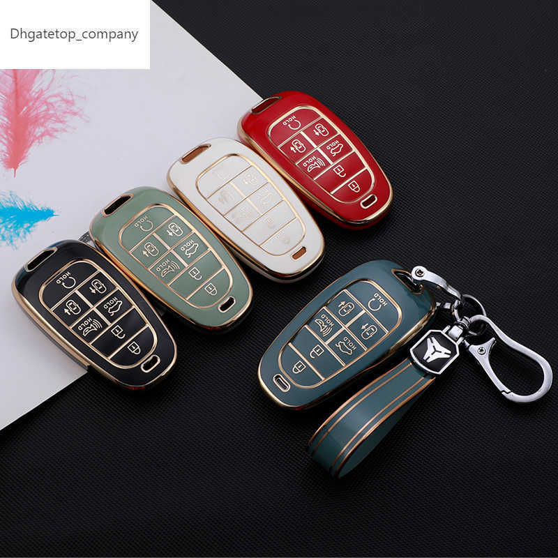 

4/5/7 Buttons TPU Car Key Cover for Hyundai Santa Fe Tucson 2022 NEXO NX4 Atos Solaris Prime 2021 Auto Shell Fob Case Keychain, Green