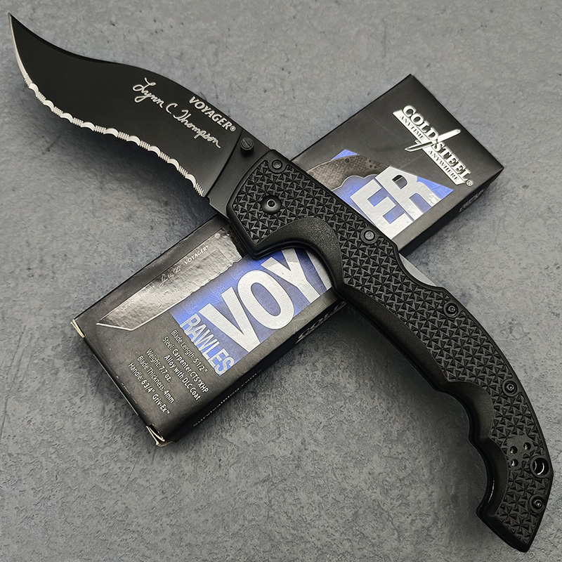 

New Cold Steel Voyager Survival Folding Knife Black Serrated Blade Utility Hunting Tactical Pocket Knives Outdoor Camping EDC Multitool