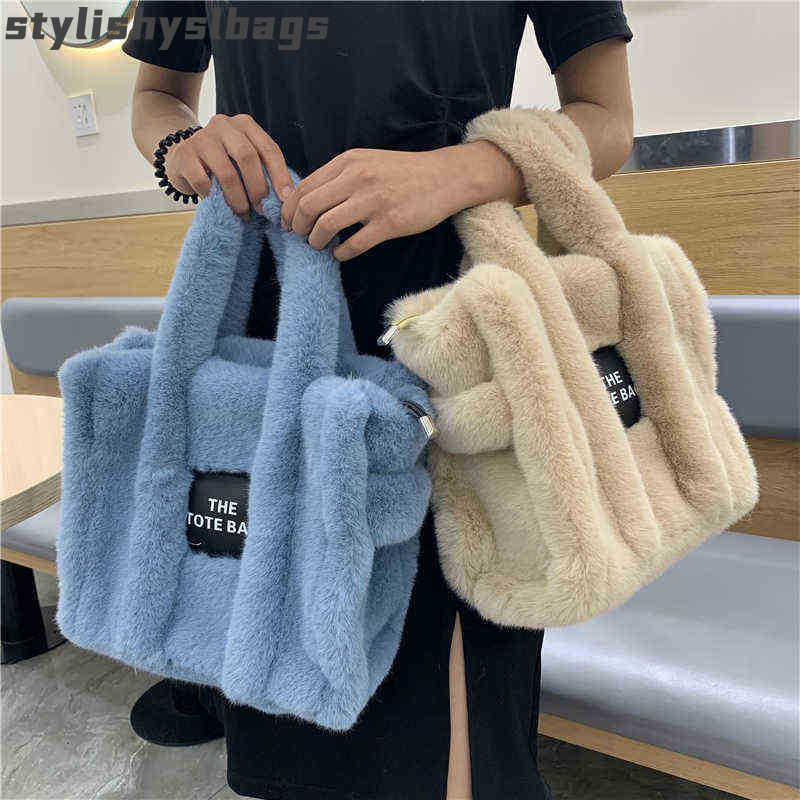 

Totes Totes Winter Woolen Faux Fur Teddy Curl Plush The Tote Bag Retro Large Capacity Handbag Simple Shoulder Designer Women Black 010623H, For the postage