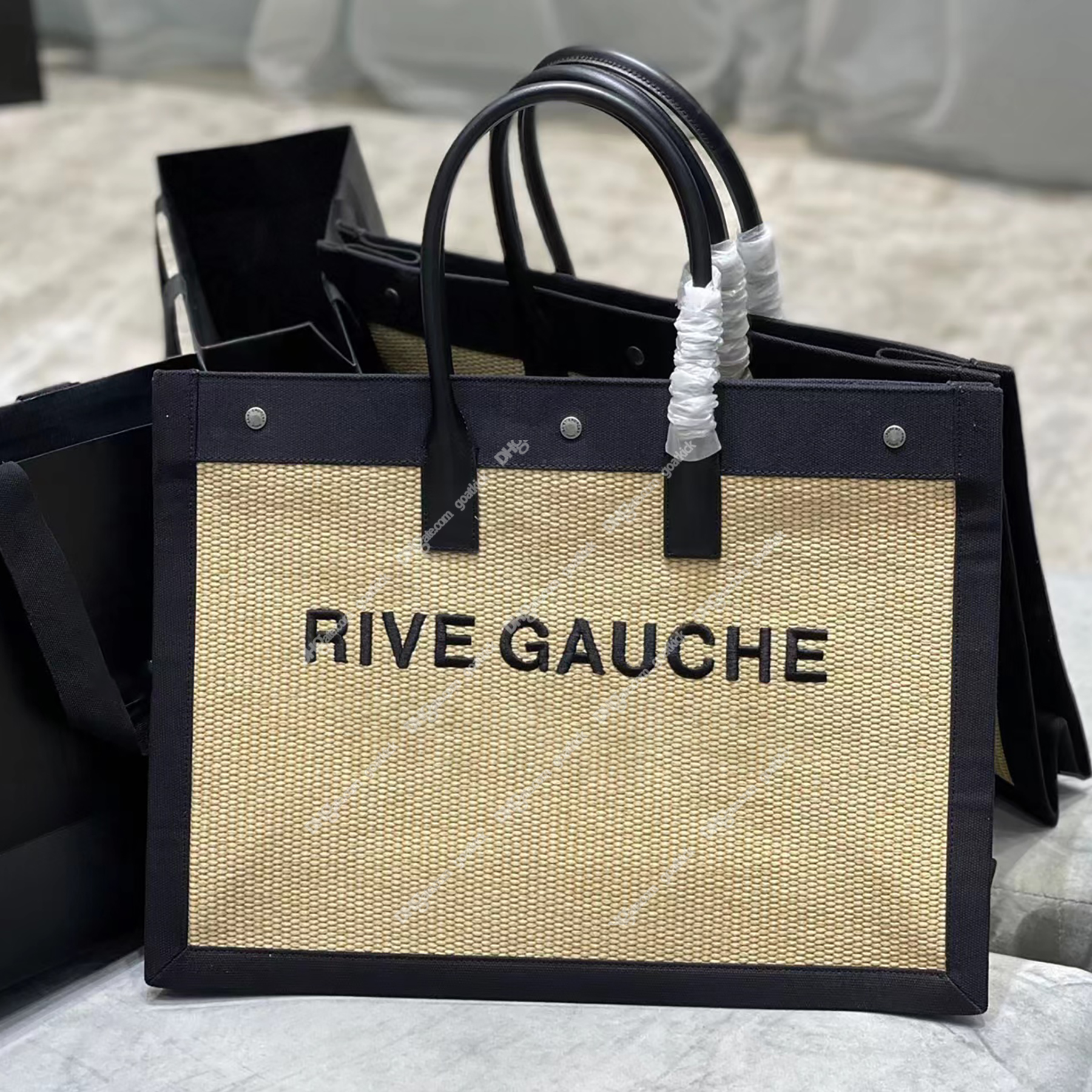 

Rive Gauche Tote Bag In Striped Canvas Gauche Leather Totes Bags Straw Large Beach Handbags Women Ladies Luxurys Designers Top Handle Shopping Purse