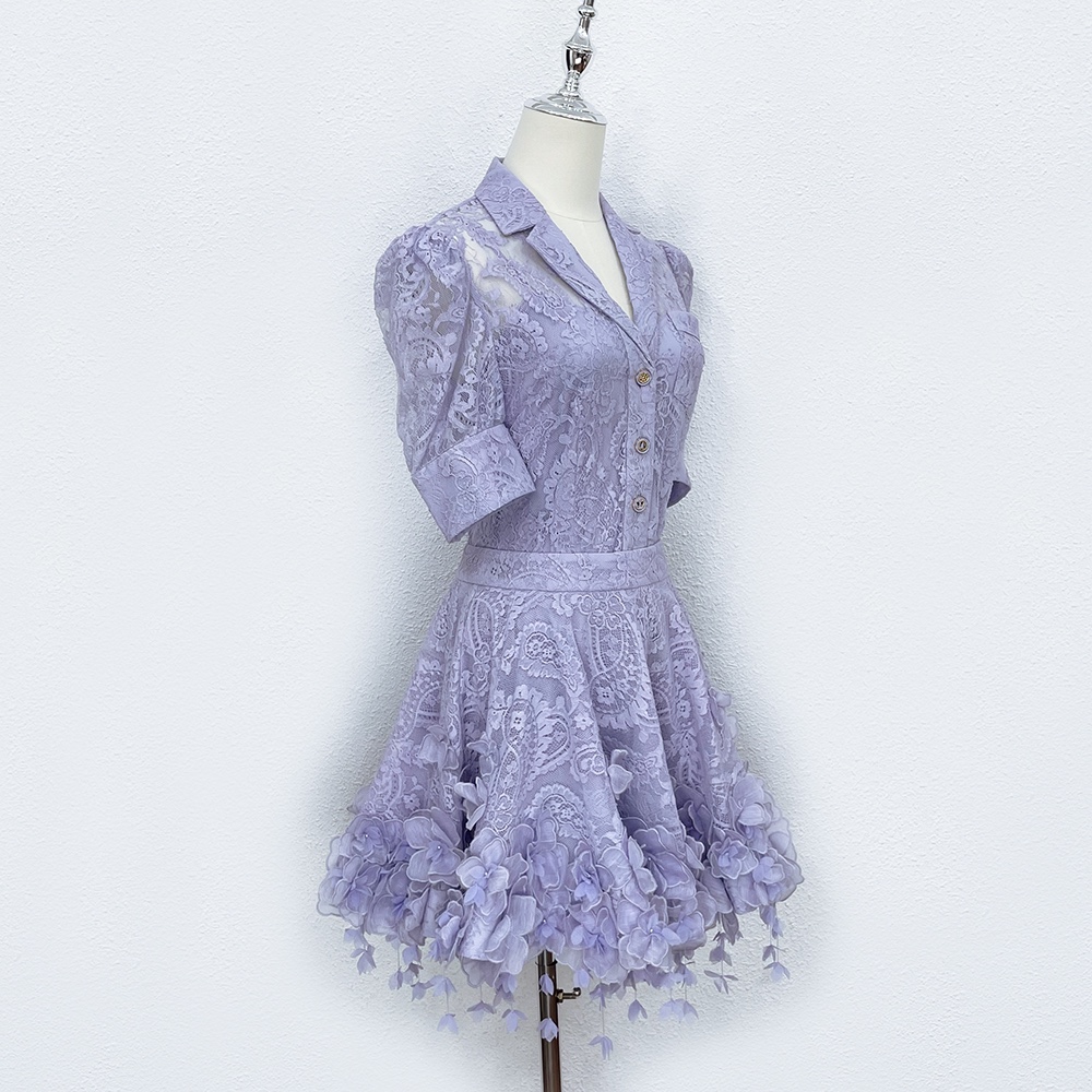 

2023 Australian fashion two-piece dress embroidered three-dimensional flower top matches with the skirt of the same series01, Lavender