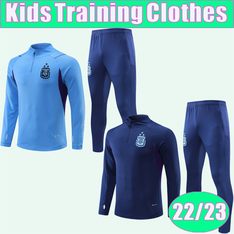 22 23 Argentina HIGUAIN Training Wear Soccer Jerseys National Team DYBALA L.MARTINEZ DE PAUL Kids Kit Suit Half Zip Tracksuit Football Shirts