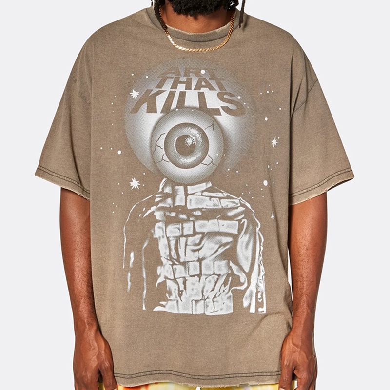 

Men' T shirts ATK Glitter Lettering on Back Casual Short Sleeves Oversized Tee Cotton T-Shirts Men Women Hip Hop Streetwear MG230003, Washed black