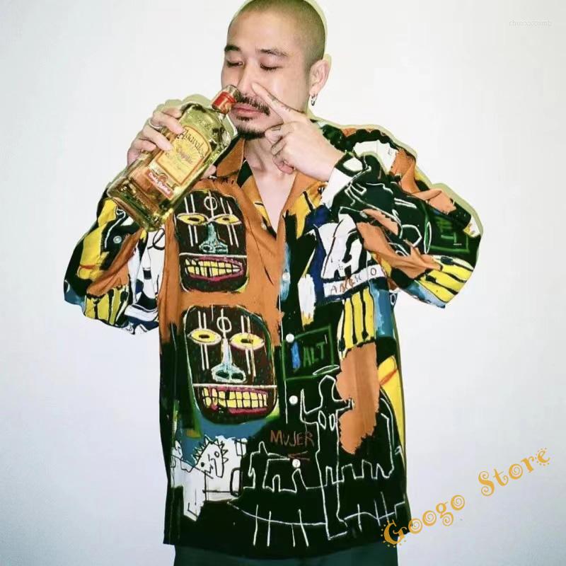 

Men' Casual Shirts High Quality Hawaiian Buttons Long Sleeve Shirt Men Women Graffiti Streetwear WACKO MARIA
