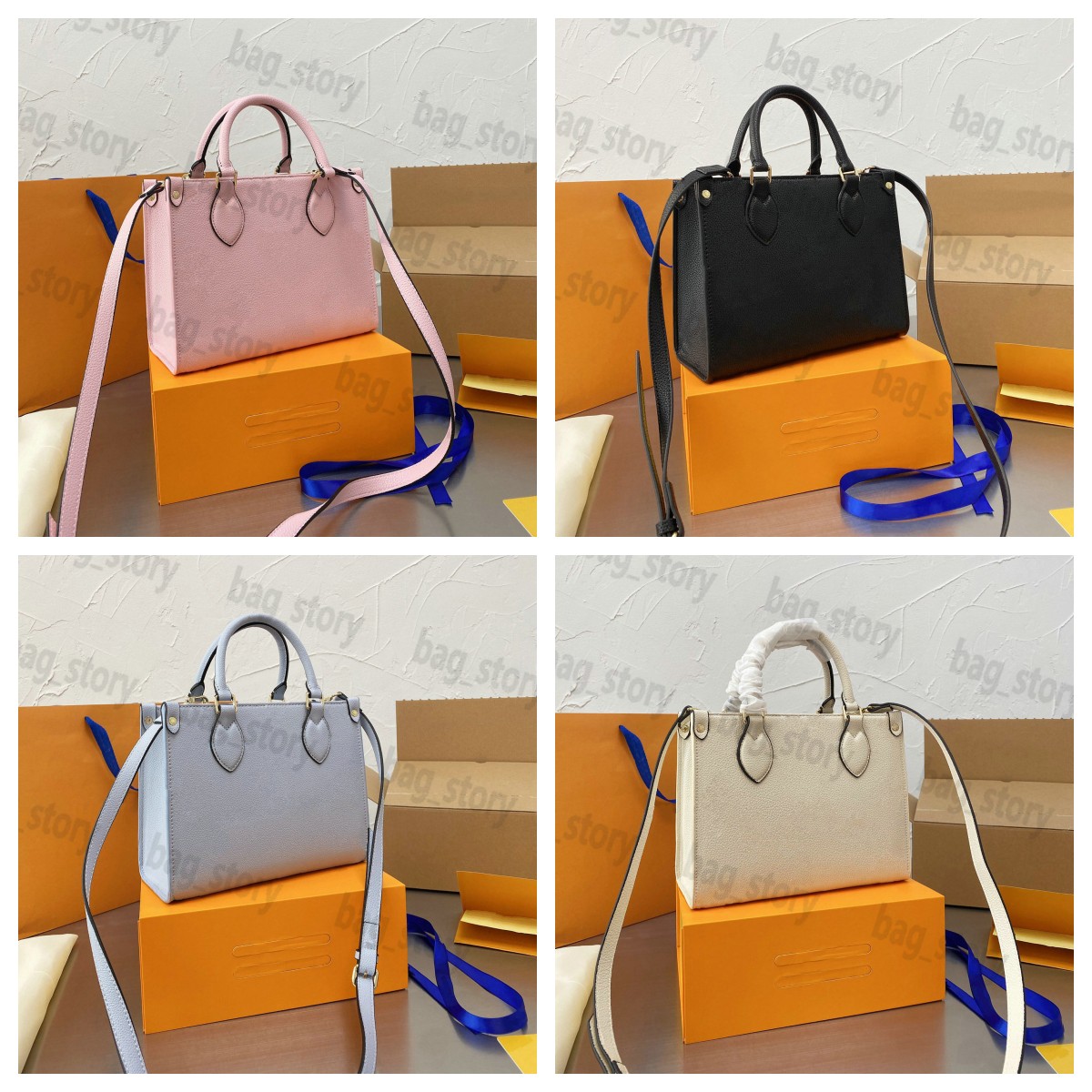 

By The Pool Onthego PM Tote Bag Summer Blue Pink Cream Black Grey Empreinte Monograms Giant On The Go 35cm Handle Handbag Designer Luxury Shoulderbag Women Cross Body