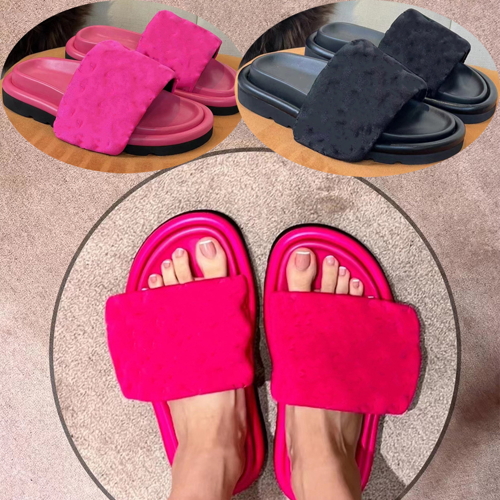 

2023 Designers Women Velcro Slippers POOL PILLOW COMFORT Smooth Flat Letter Mules Fashionable Easy-to-wear Rubber Bottom Width Slides 35-44