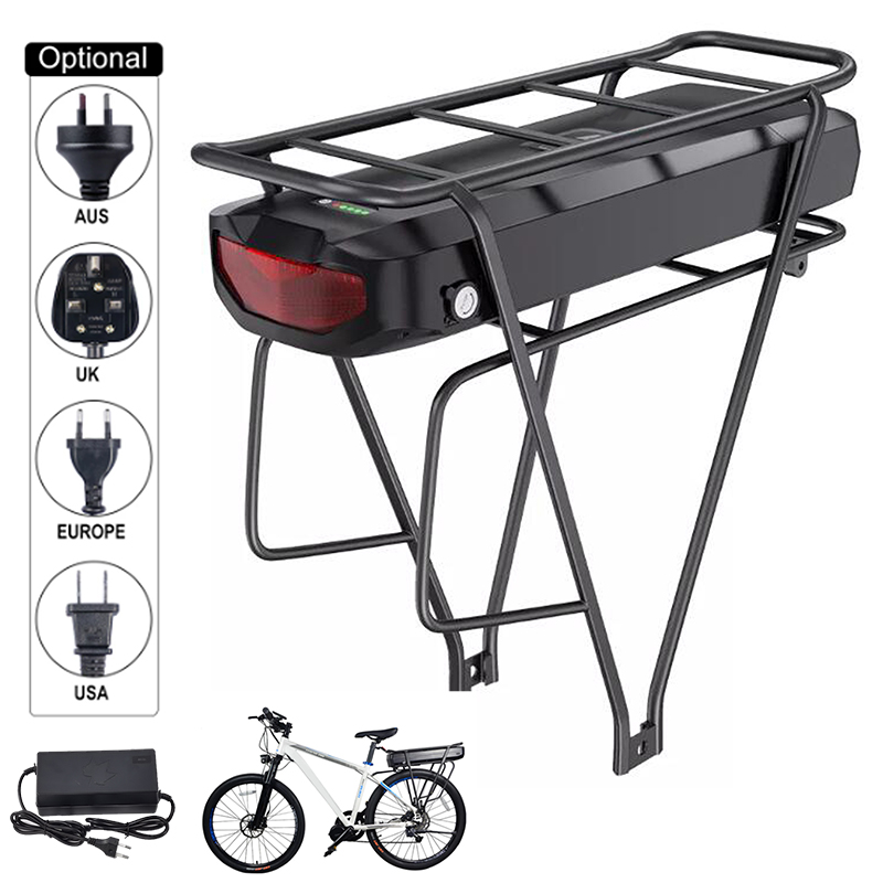 

48V Electric Bike Rear Rack Battery 36V 52V Ebike Lithium Battery Pack 40A BMS with Luggage Hanger Taillight for 500W 750W 1000W 1500W motor