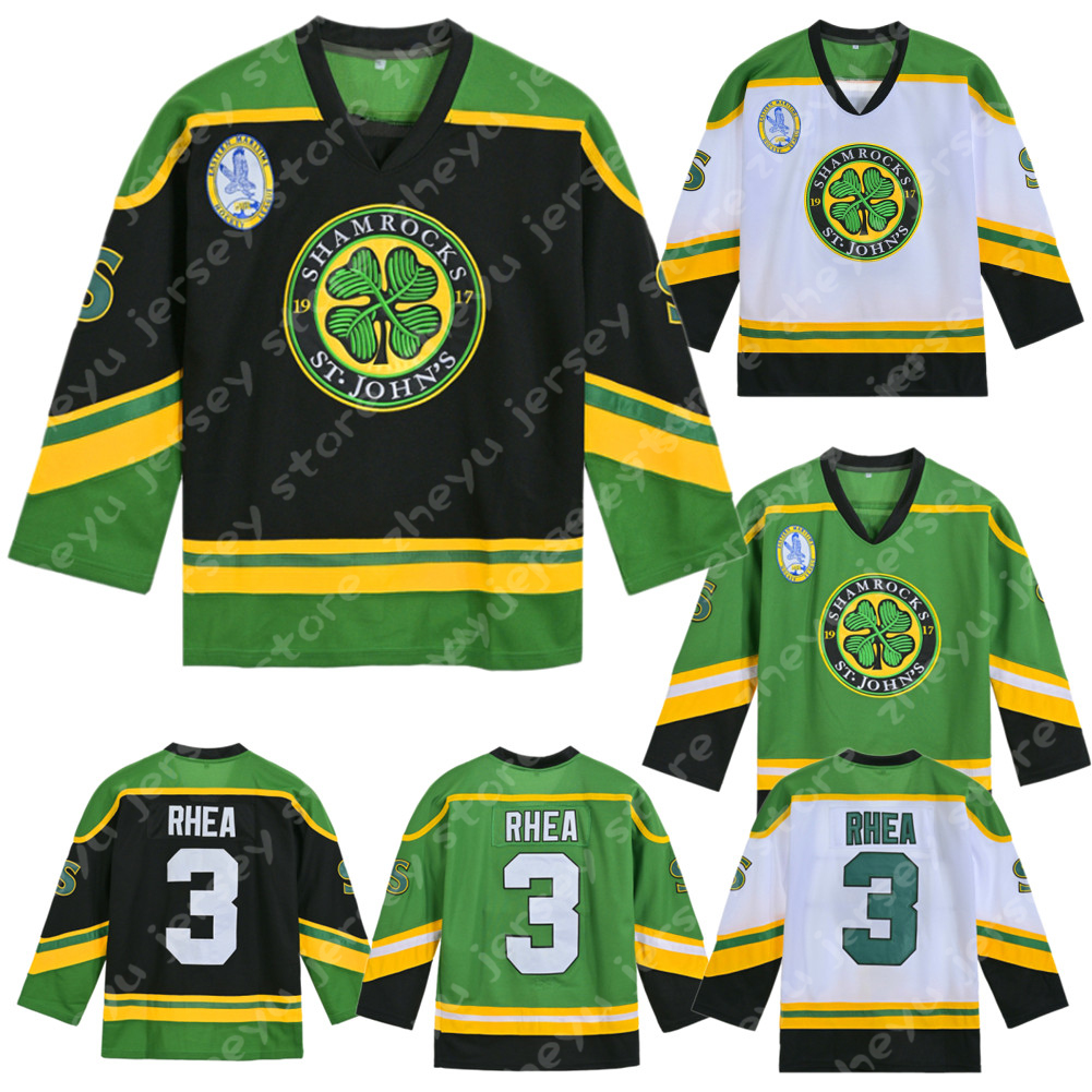 

3 Ross The BOSS Rhea ST John's Shamrocks Stitched Hockey Jersey with EMHL Patch White Green, Black