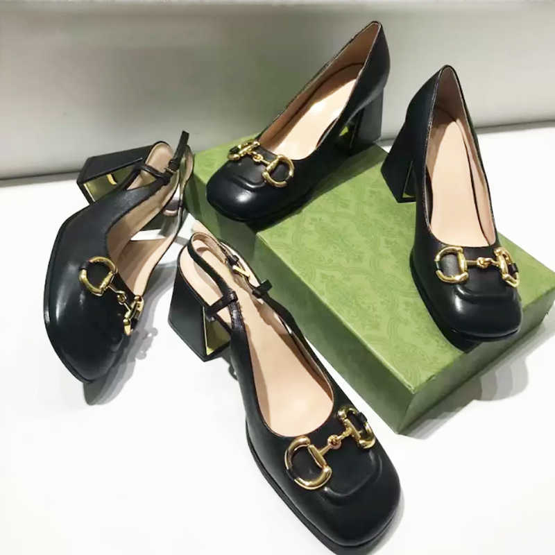 

Women Dress Shoes spring autumn fashion Square toe Coarser heel high heels leather Metal buckle lady designer heeled boat shoe Large size 35-42 NO273, Color 1