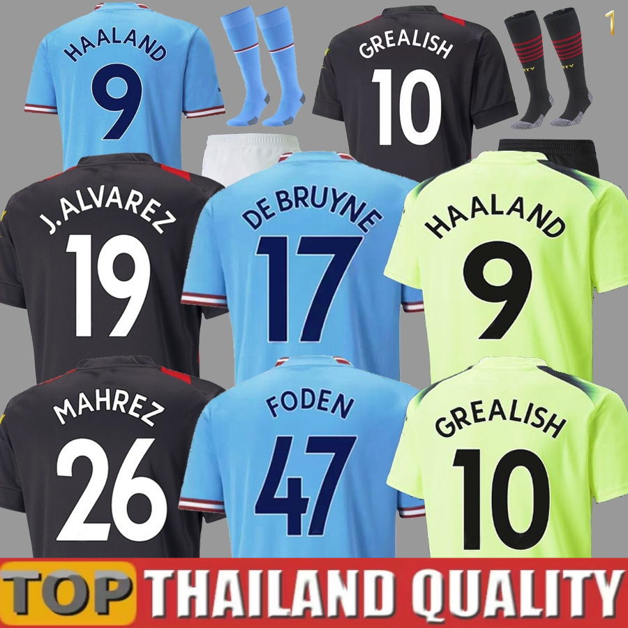

22 23 HAALAND soccer jerseys GREALISH STERLING MANS CITIES MAHREZ fans player version DE BRUYNE FODEN BERNARDO RUBEN 2023 football shirt kids kit sets uniform S-3XL, 22 23 home adult ucl