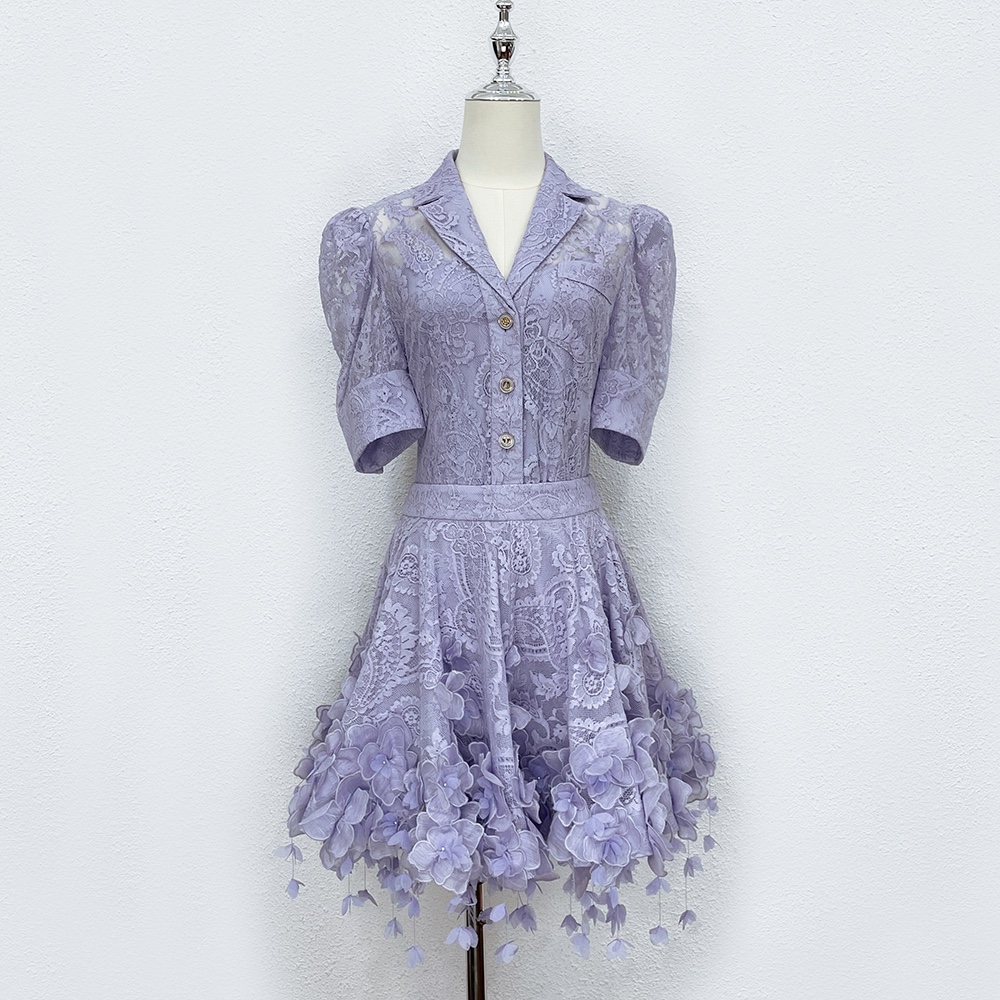 

2023 Australian fashion two-piece dress embroidered three-dimensional flower top matches with the skirt of the same series, Lavender
