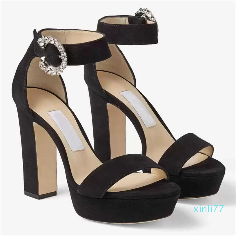 

Sandals Platform Sexy Women's Pumps Crystal Buckle Block Heels Lady Dress Party