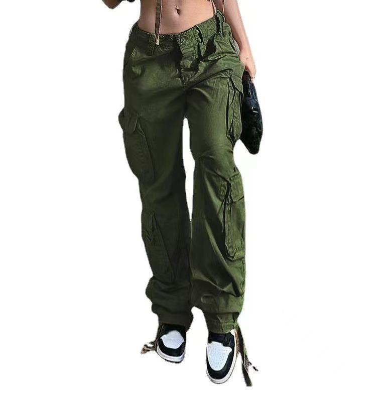 

Women Pocket Cargo Pants Low Waist Straight Leg Sweatpants Loose Casual Trousers Joggers Trousers Hippie Punk, White