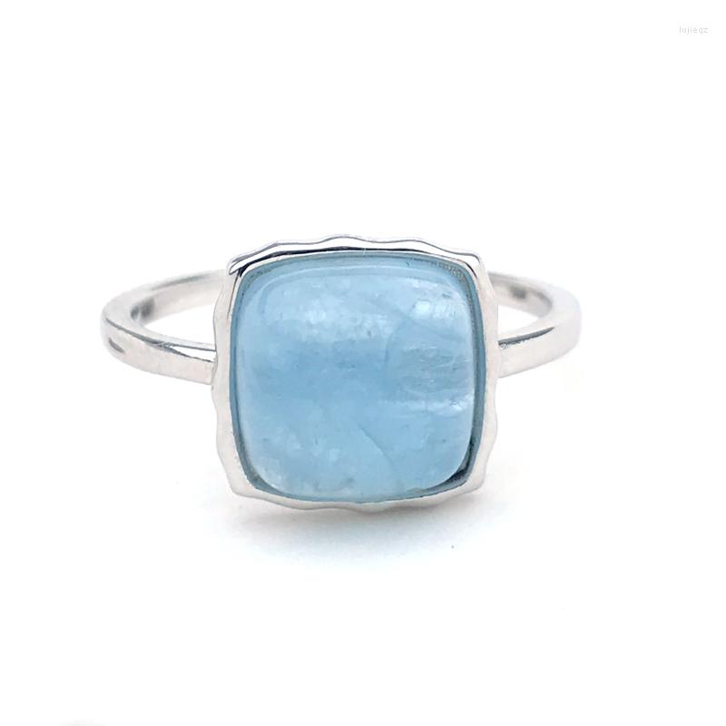 

Cluster Rings Natural Aquamarine Sterling 925 Silver Gemstone Cushion Cut 10mm For Woman Wedding Party Birthday Fine Jewelry Gift