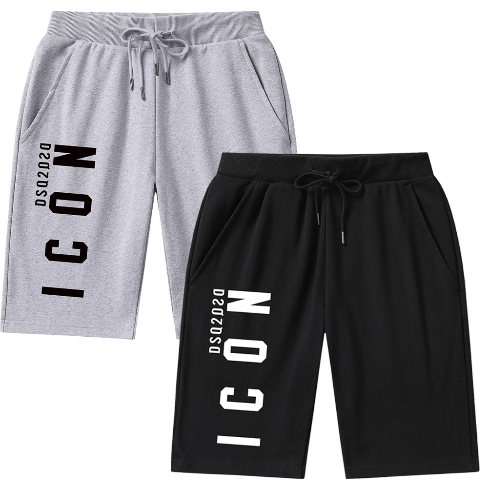 

ICON Heavyweight Cotton Shorts Men's Summer Casual Loose Short Letter Printed Sweatpants Youth Drawstring Sweatpants, Black