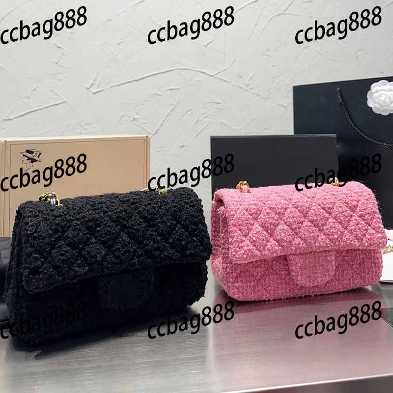 

CC Bags Luxury Brand Shoulder Bags Trend Mini Women Tweed Classic Flap Shoulder Bag Crossbody Retro Handbag Wallet Card Holder Sacoche Poche, Pink