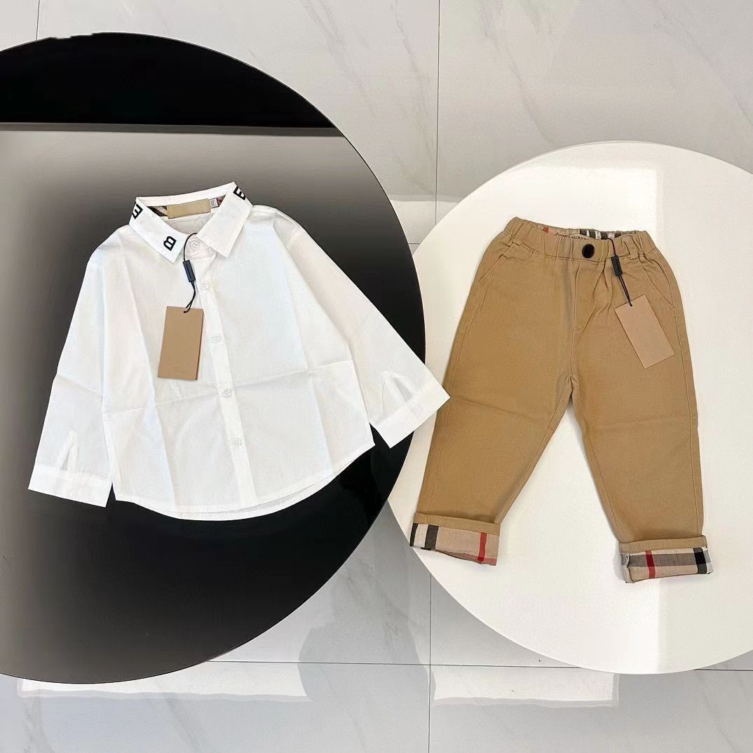 

luxury baby sets girl boy tshirt kids Set kid designer t shirt pants clothe school uniform summer spring long Sleeve With Letters Turn-down Collar, White 1