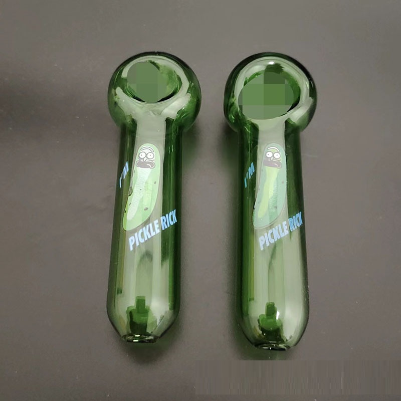 

Cucumber printed Glass Pipe green smoking pipes spoon pipe Bubbler For Dry Herb