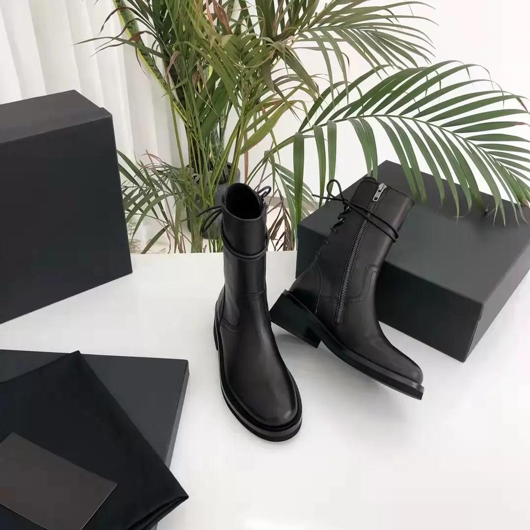 

Fashion Ann Perfect Demeulemeester Boots Back Lace-up Women Shoes Side Zip Closure Genuine Leather, Black