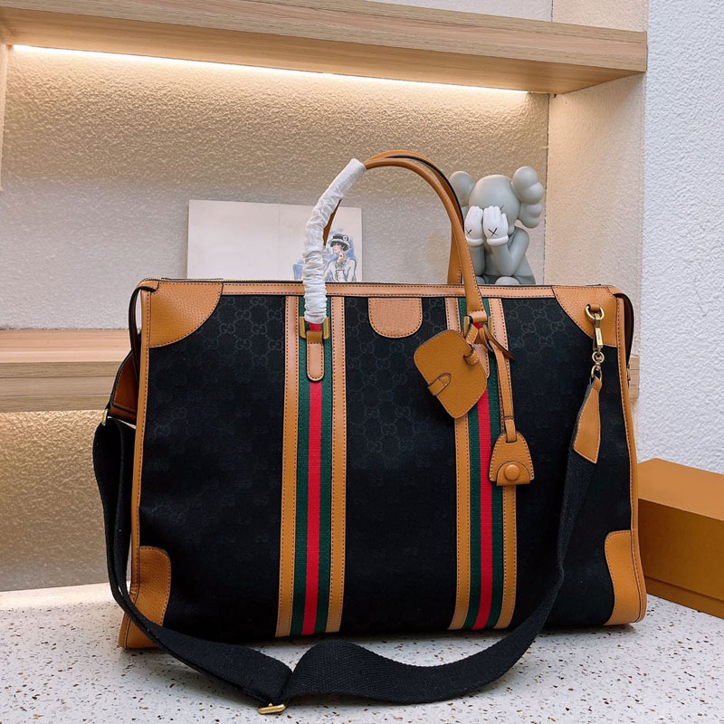 

Large Capacity Tote Bag Travelling Bags Fashion Handbag Genuine Leather Classic Striped Webbing Gold Hardware Letter Zipper Open Women Shoulder Handbags