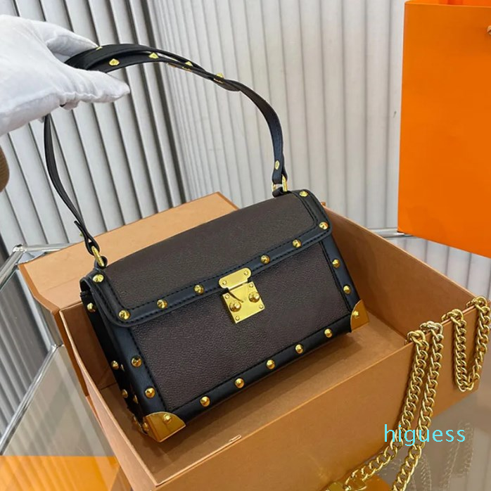 

Women Trunk Bag Fashion Shoulder Chain Bags Designer Mini Square Leather Handbags Old Flower Classical Handbag Crossbody Quality Wallets Purse 2 Straps