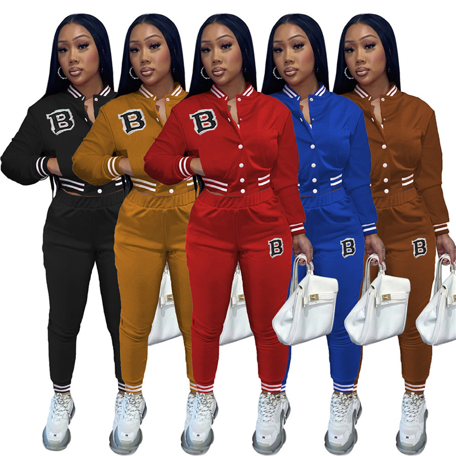 

Wholesale Baseball Uniform Tracksuits Women Two 2 Piece Set Fall Winter Outfits Long Sleeve Jacket and Pants Sportswear Outwork Sweatsuits Jogger Suits 8645, Brown