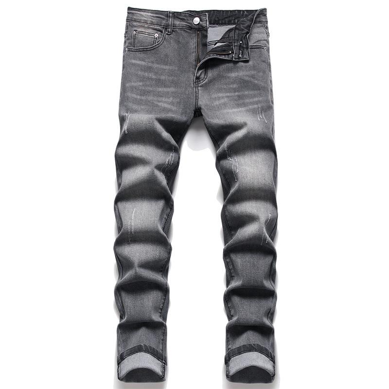 

Men's Jeans 2023 Solid Mid-Waist Gray Casual Stretch Rip Pants Fashion Pocket Outdoor Travel Classic Clothing Brand Trousers