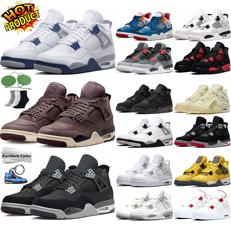 

Jumpman 4 4s Basketball Shoes Violet Ore Midnight Navy Red Thunder Sail Black Cat Pure Money University Blue White Oreo Taupe Haze Mens, Red metallic