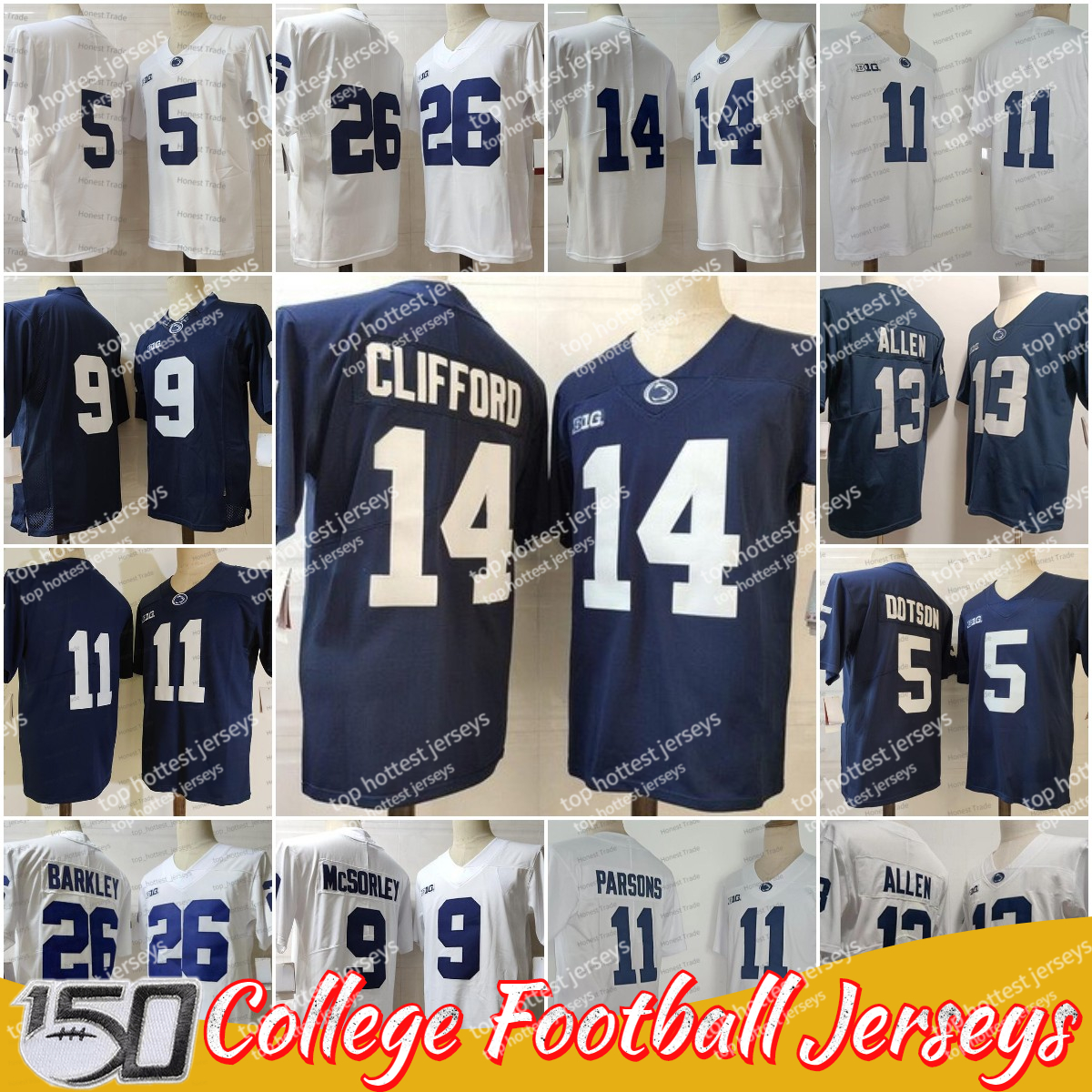 

Penn State Nittany Football Jersey 13 Kaytron Allen 11 Micah Parsons 14 Sean Clifford Saquon Barkley 5 Jahan Dotson Trace McSorley Navy White Mens Jerseys Stitched, 13 allen