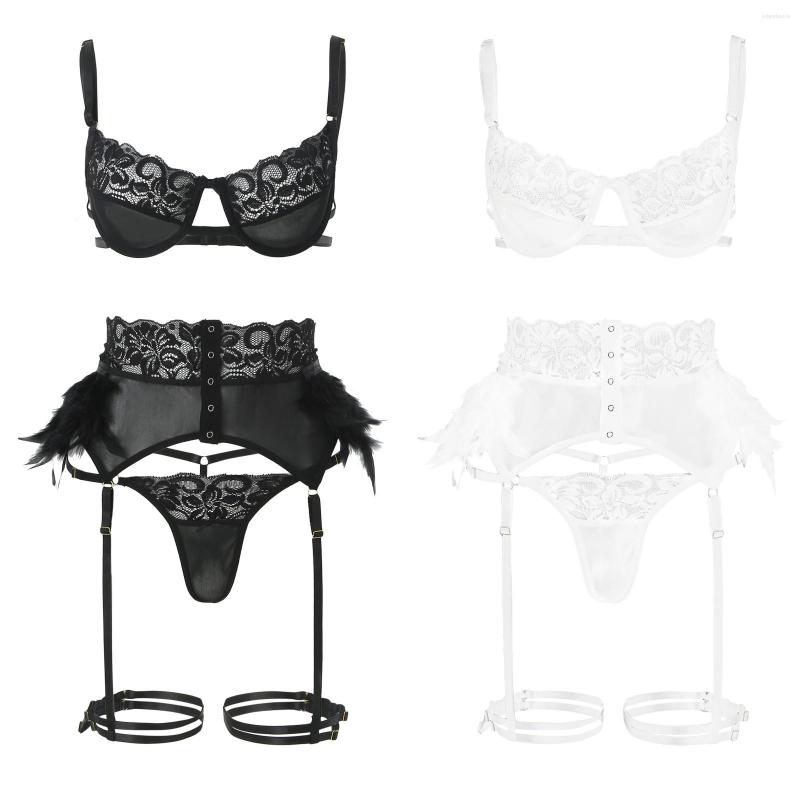 

Bras Sets Sexy Lace Lingerie Set Women's Underwear Transparent Open Bra Panty Garter Black Erotic, White
