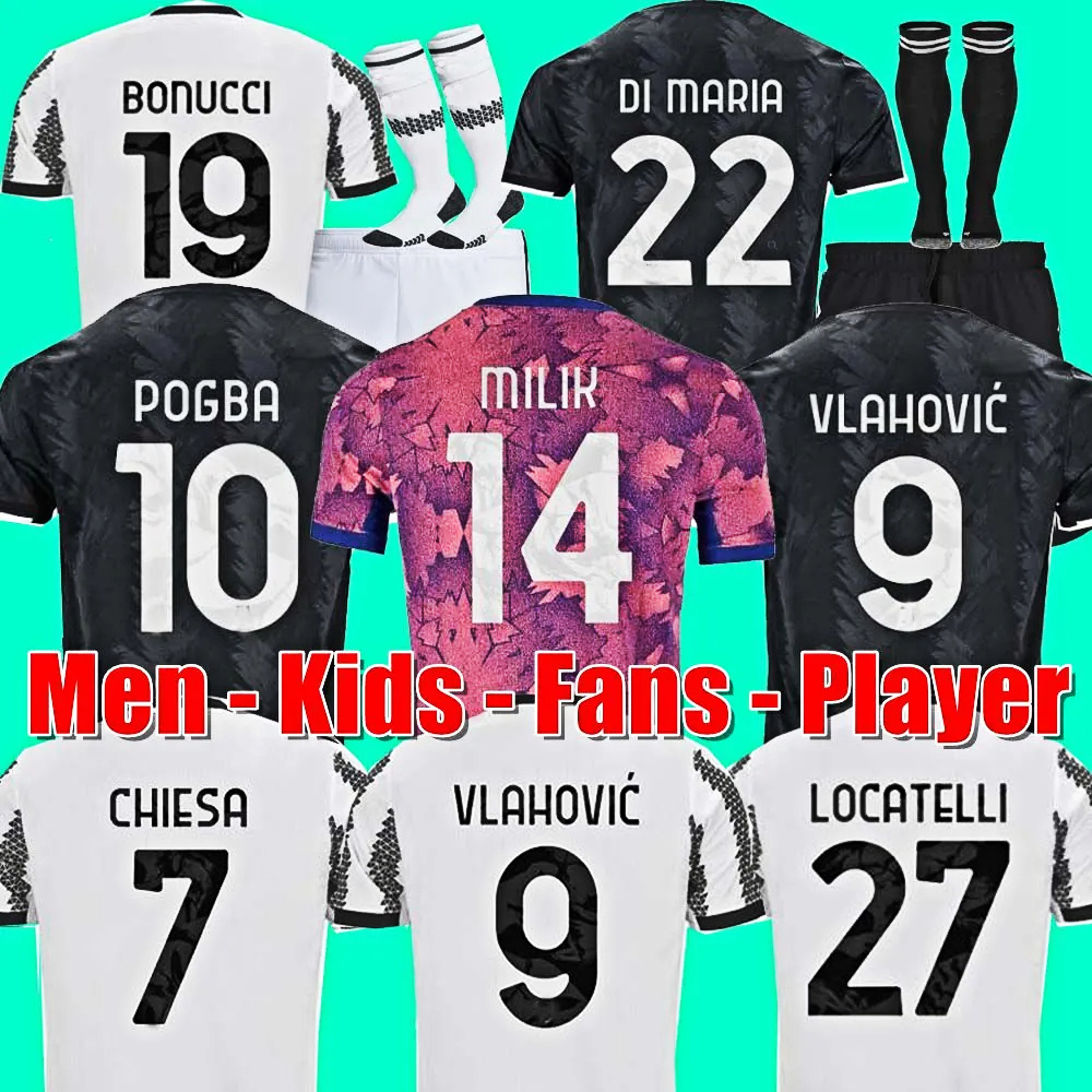 

22 23 VLAHOVIC CHIESA MILIK soccer jerseys 2022 2023 POGBA men kids kit set BONUCCI football shirts kit MCKENNIE DI MARIA uniform socks Juventus, 3rd aldult ucl