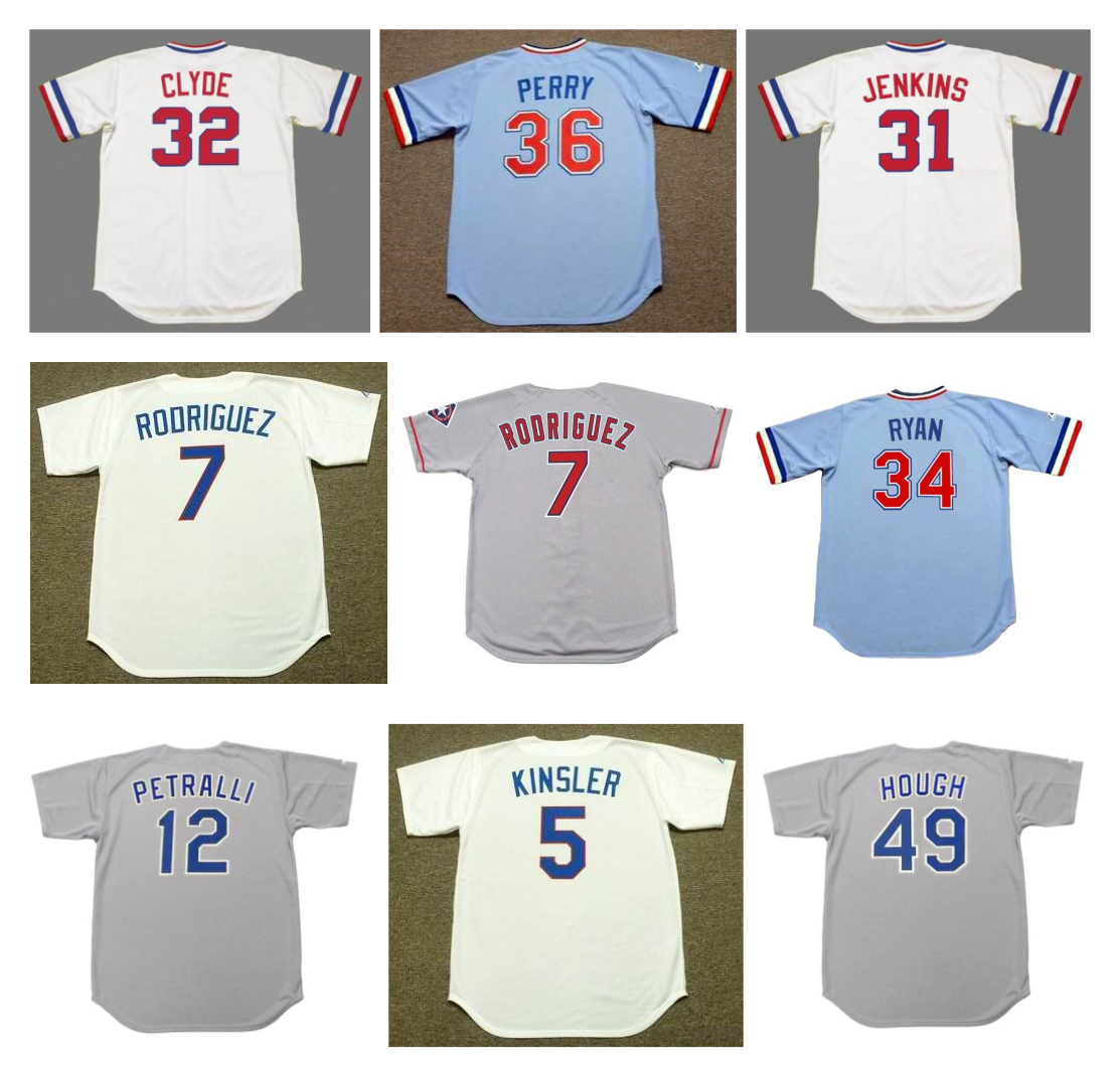 

Throwback IVAN RODRIGUEZ Texas Baseball Jersey Cooperstown Rangers FERGUSON JENKINS CHARLIE HOUGH DAVID CLYDEGAYLORD PERRY NOLAN RYAN TOBY HARRAH ROUGNED ODOR, As pic